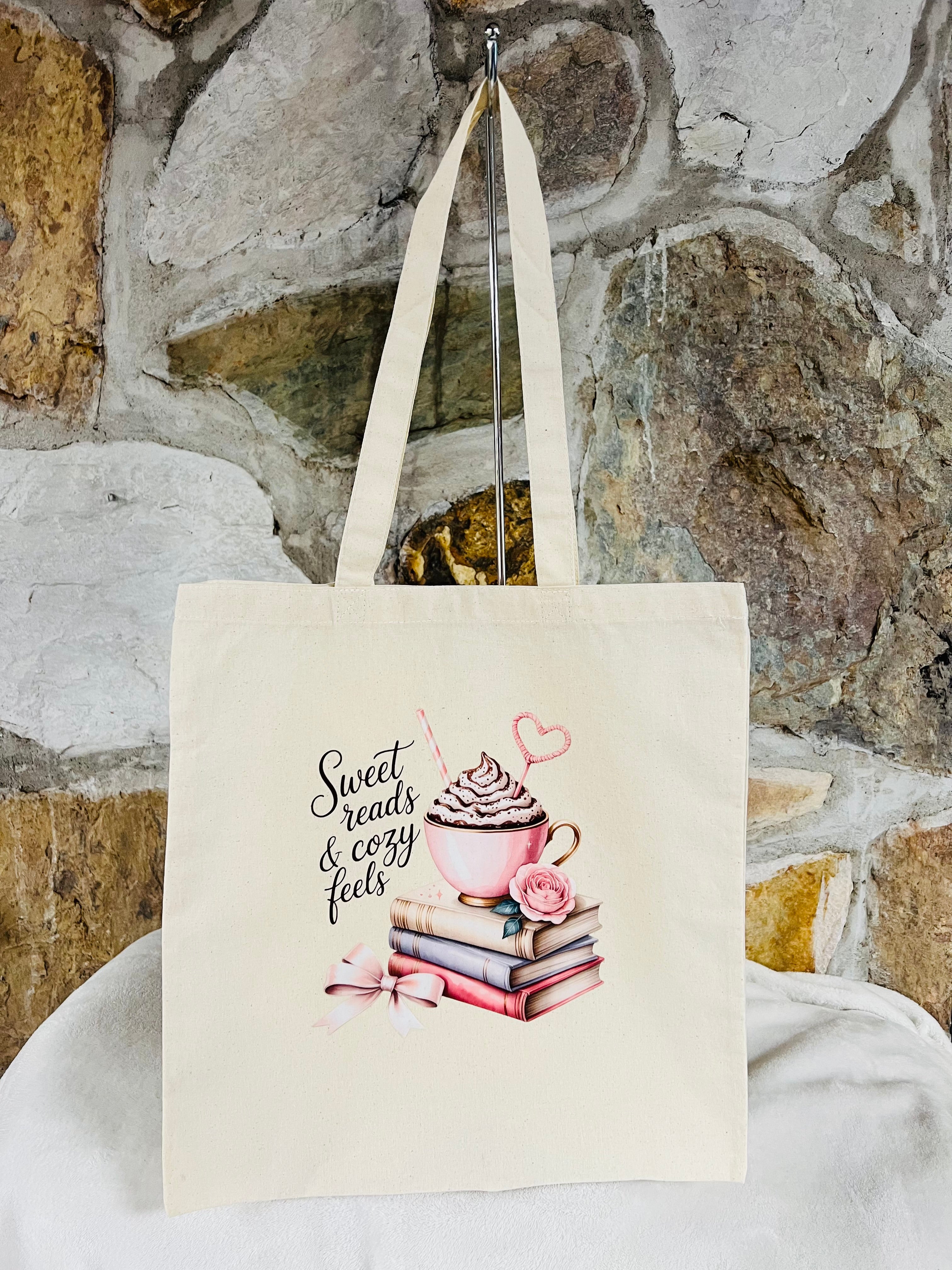 Bookish Canvas Tote Bag – Sweet Reads & Cozy Feels